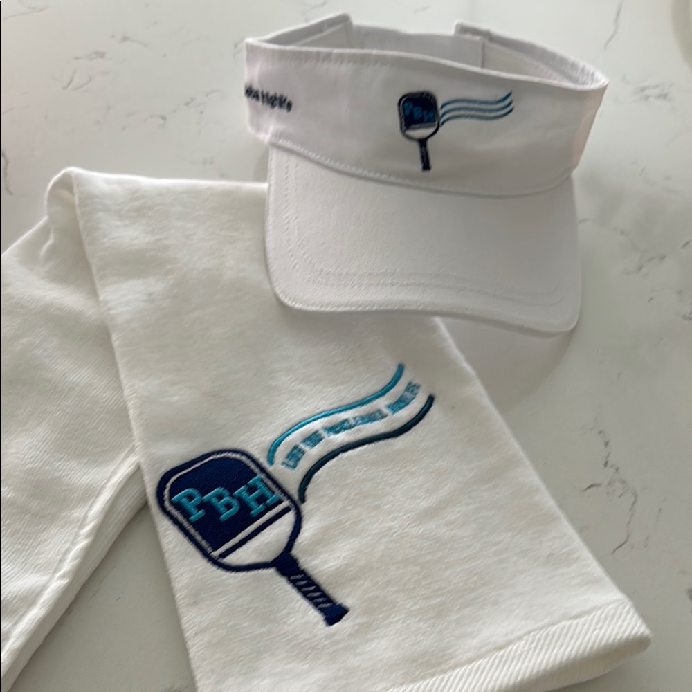 NWT PICKLEBALL HIGHLIFE White Visor and Towel Set with Blue Embroidery GIFT